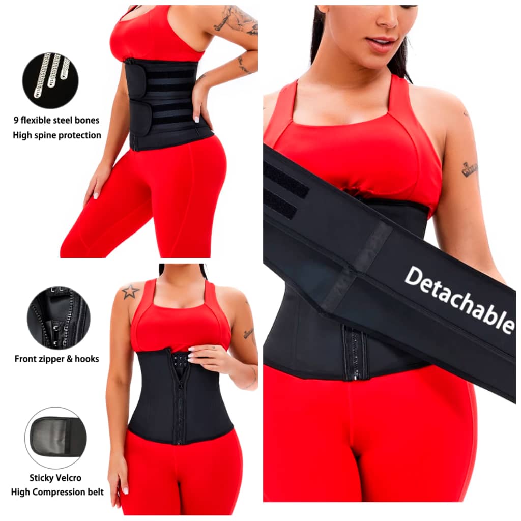 Detachable Double Belts Latex Zip and Hook Waist Trainer